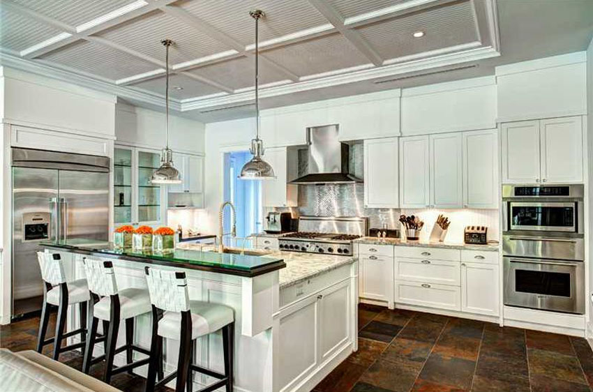 kitchen island with raised breakfast bar